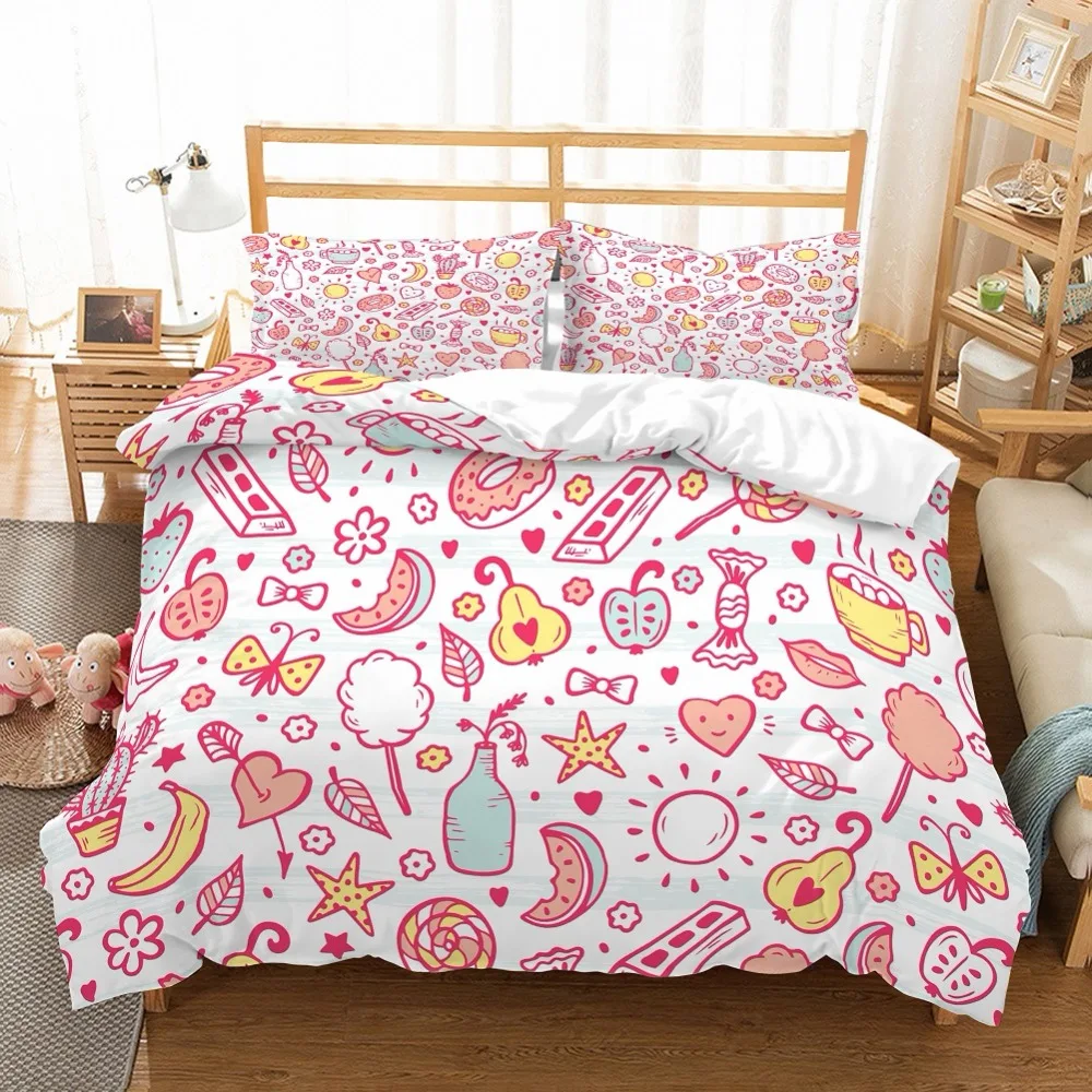 Пододеяльник для девочек мультяшный розовый леденец пончики бананы арбуз