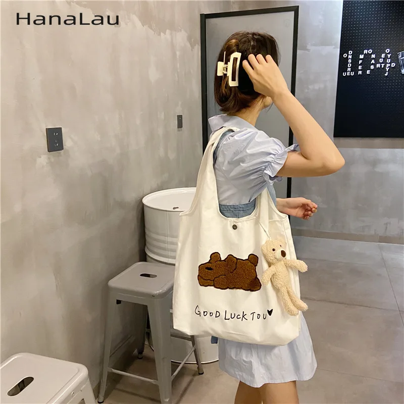 

Cute Dog Canvas Handbags for Women Embroidered Cloth Patch Ladies Shopping Shoulder Bag Large Capacity Girls Student Casual Tote