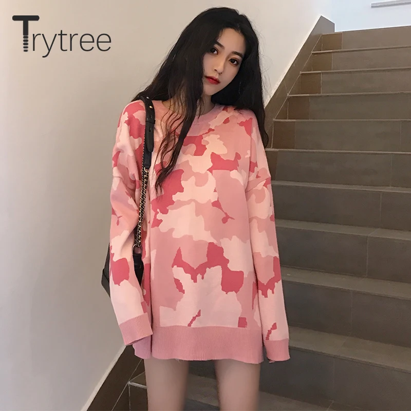 Женский Повседневный свитер Trytree модный элегантный свободный розовый