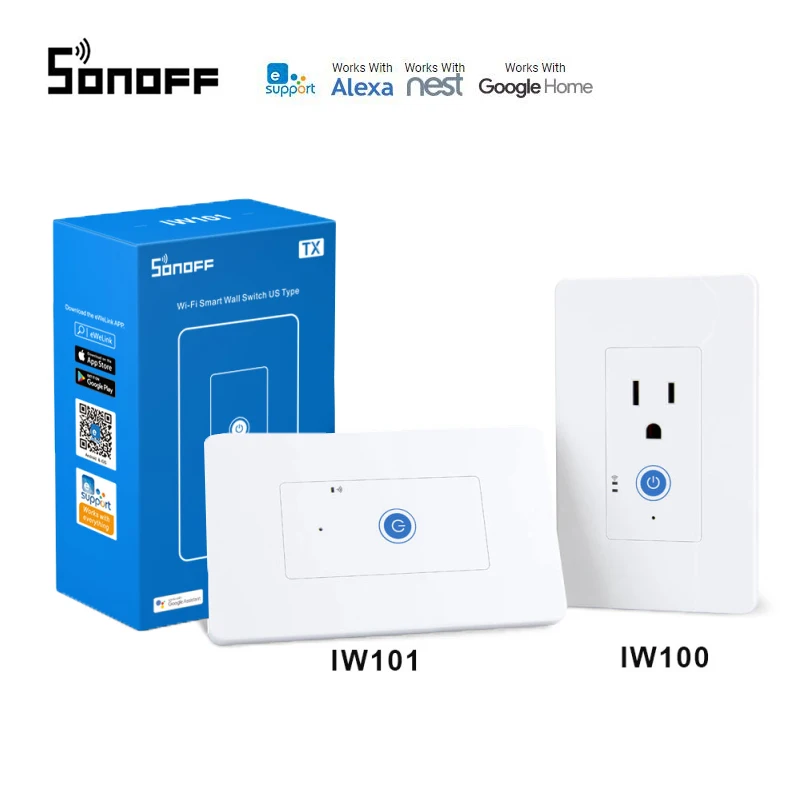 

SONOFF IW100 IW101 US WiFi Smart Power Monitoring Wall Socket Switch Wireless Remote Control Compatible with Alexa Google Home
