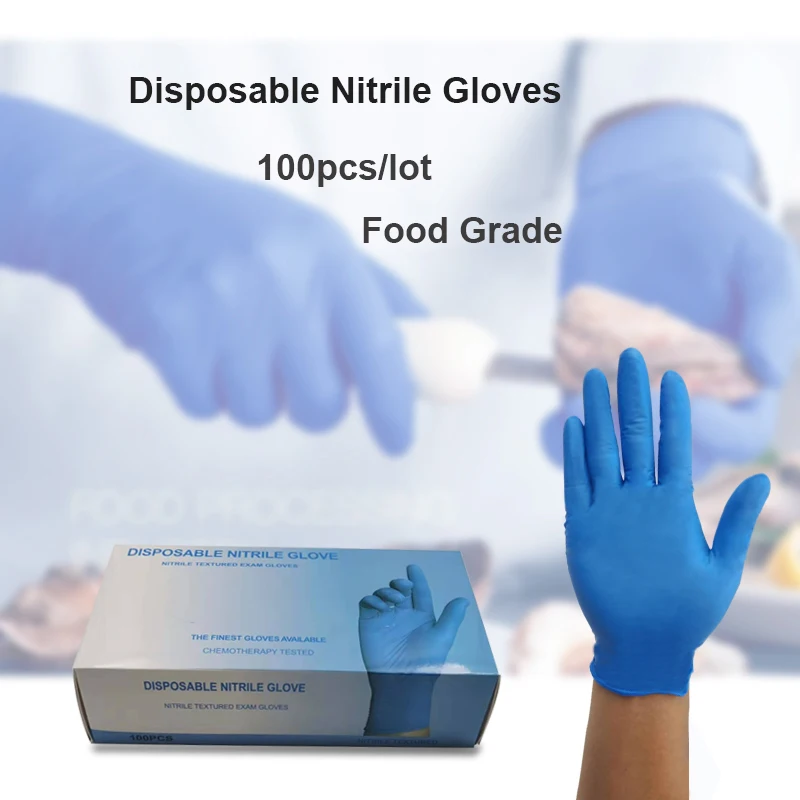 Enlarge Nitrile Gloves 100pcs/lot Food Grade Waterproof Allergy Free Disposable Protective Gloves Home Kitchen Work Nitrile Gloves