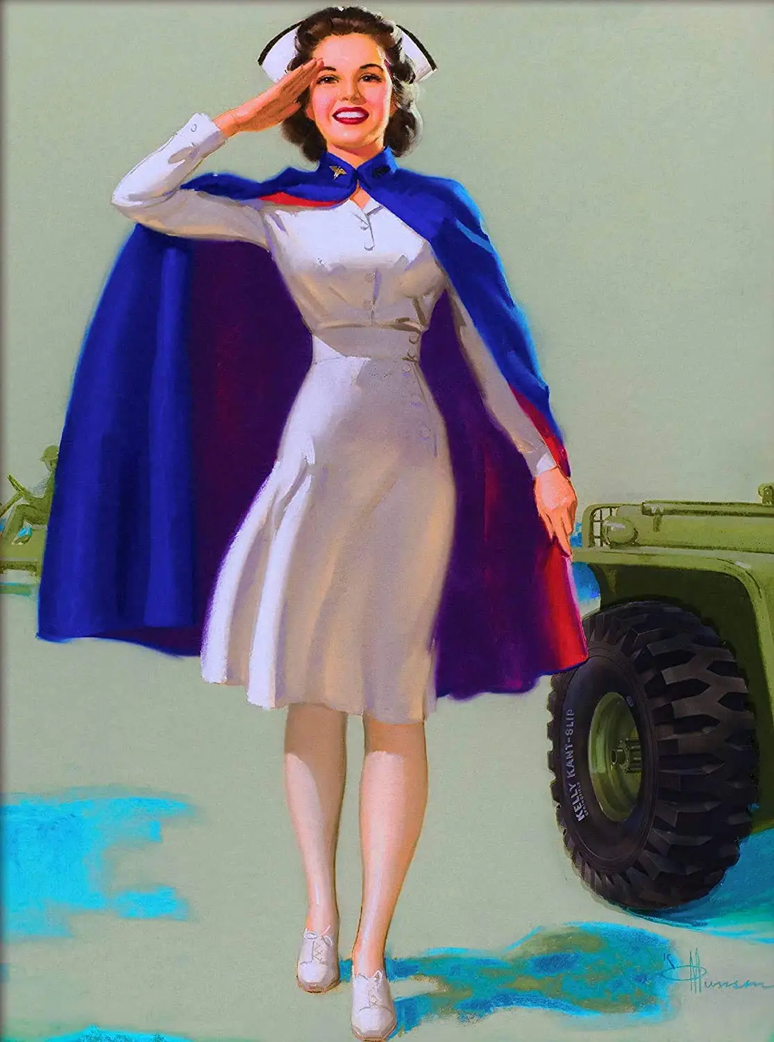 1940s Pin-Up Girl WWII American Army Nurse Picture Poster Print Vintage Tra...