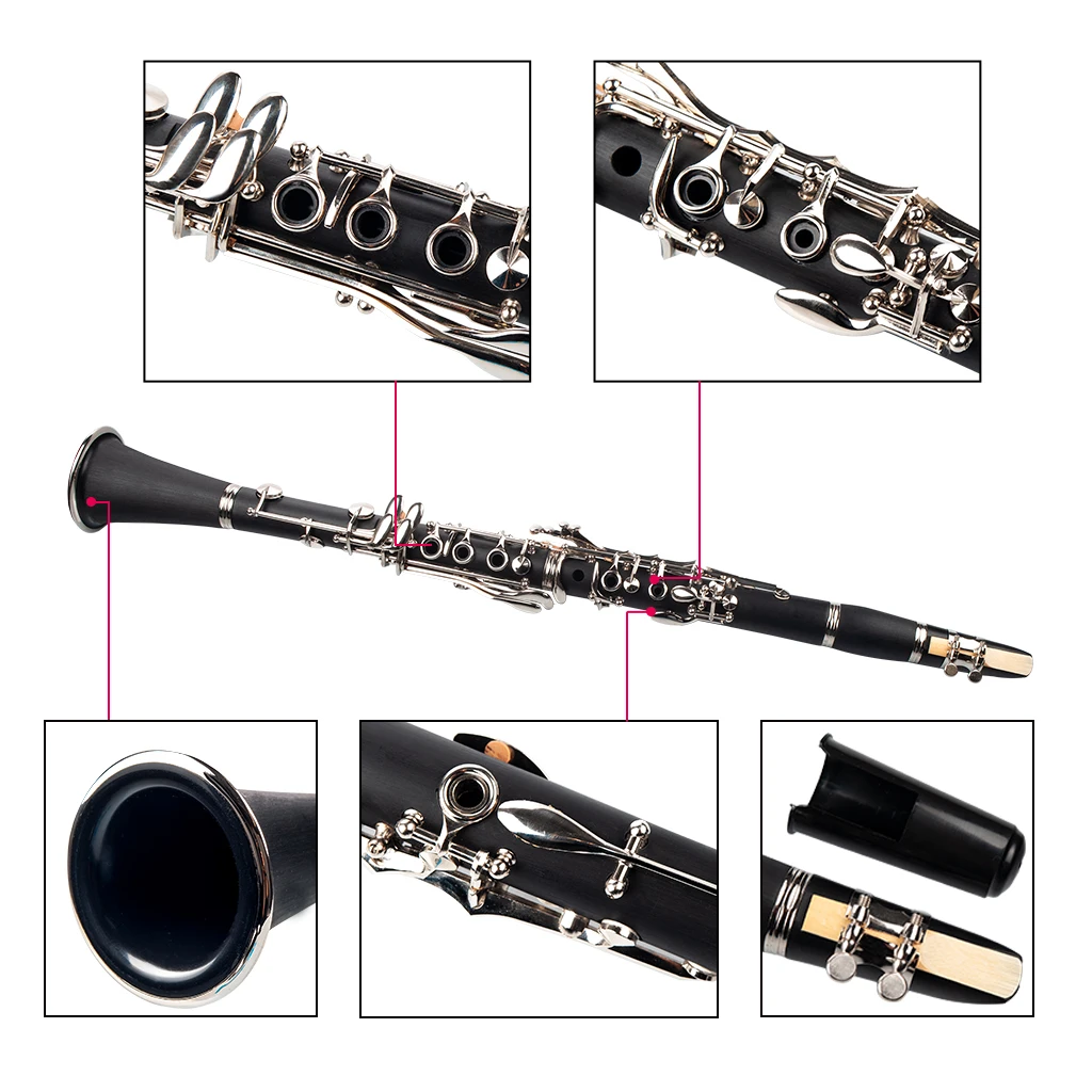 LOMMI B Flat Clarinet 17 Nickel Keys For Beginners Student Standard Clarinet Set With Clarinet Reeds Cork Grease Carrying Case enlarge