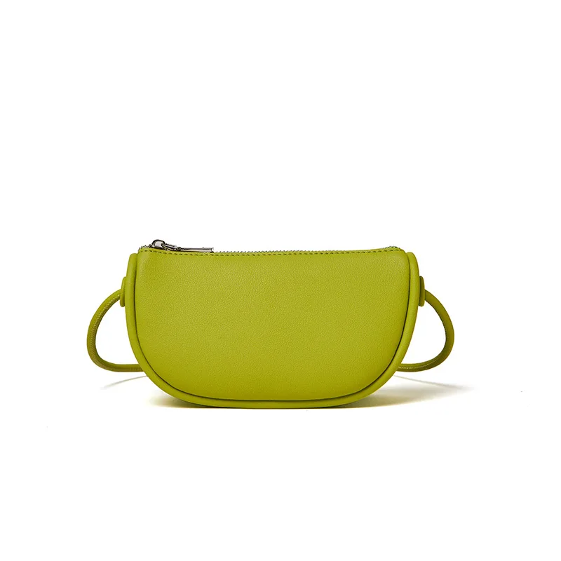 

2021 New Soft Women's Bag 100% Genuine Leather Handbag Fashion Simple Moon Bag Shoulder Twist Strap Crossbody Underarm Bag Gift