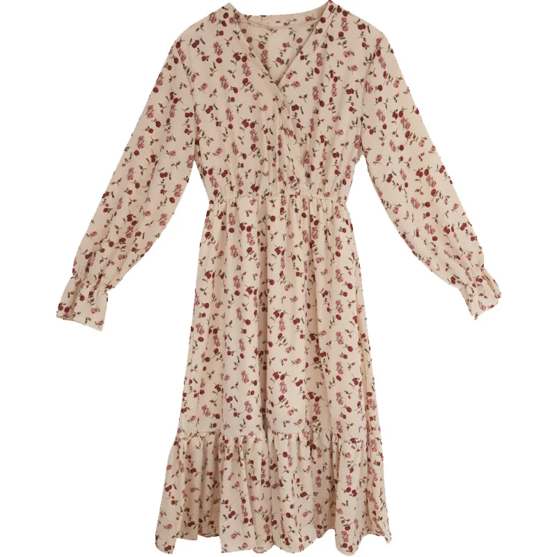 Корейский Декор жареное платье черный красивый свободный V образный вырез рукав