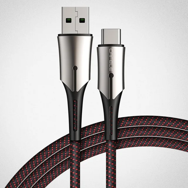CAFELE 100 см кабель type-C для быстрой зарядки usb type-C кабели для huawei Xiaomi 6 samsung S9 OnePlus 5 Синхронизация данных нейлоновая оплетка Кабель - Цвет: black