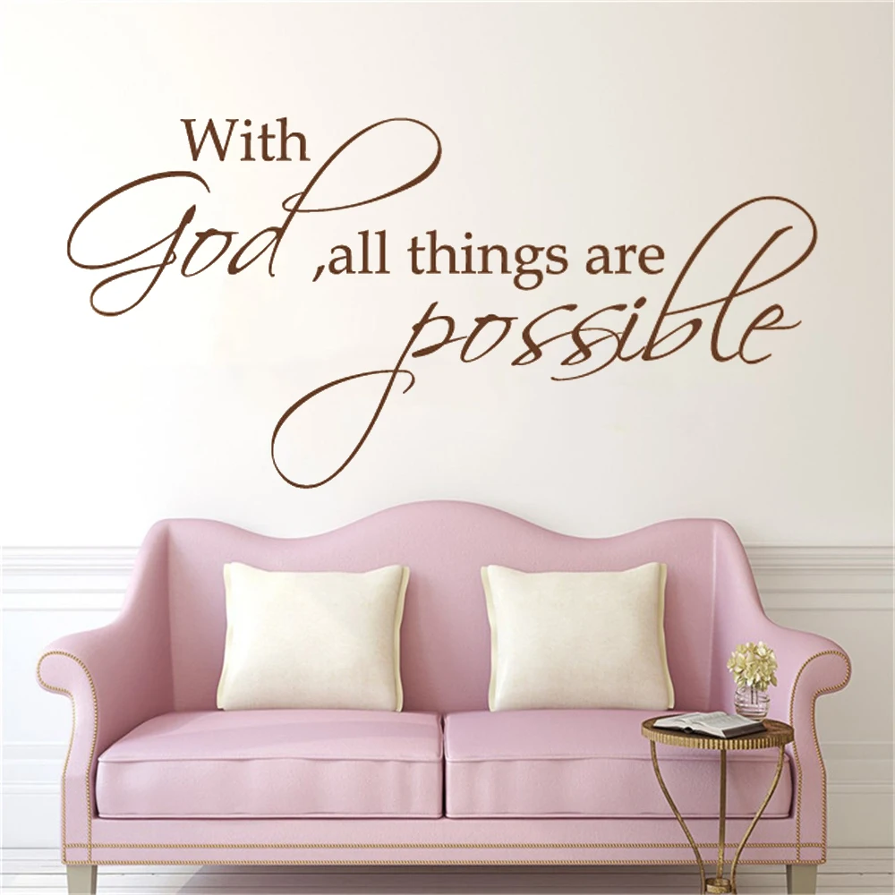

With God All Things Are Possible Quotes Wall Decals Vinyl Bible Religious Bible Verse Graphic Home Decoration Stickers DW21398