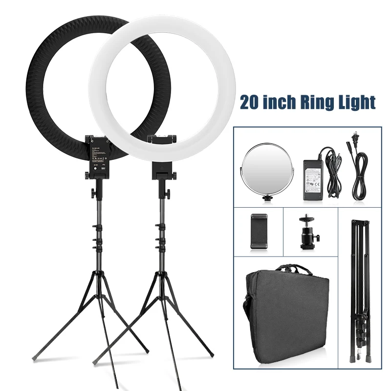 

RL-20A 20 inch LED Ring Light Photographic Lighting Makeup Mirror Ring Lamp Bi-color 3200K-5500K Video Annular lamp with Tripod