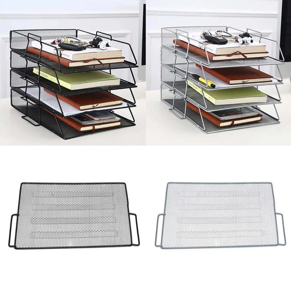 Stackable Paper Single Tray Metal Mesh Desktop File Organizer Storage Holder Office Document Letter Book Magazine Basket |