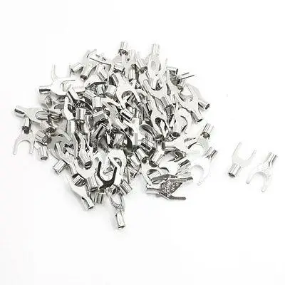 100 шт не изолированная Вилка Тип кабельные наконечники для 1/4 &quotБолт AWG 14 12