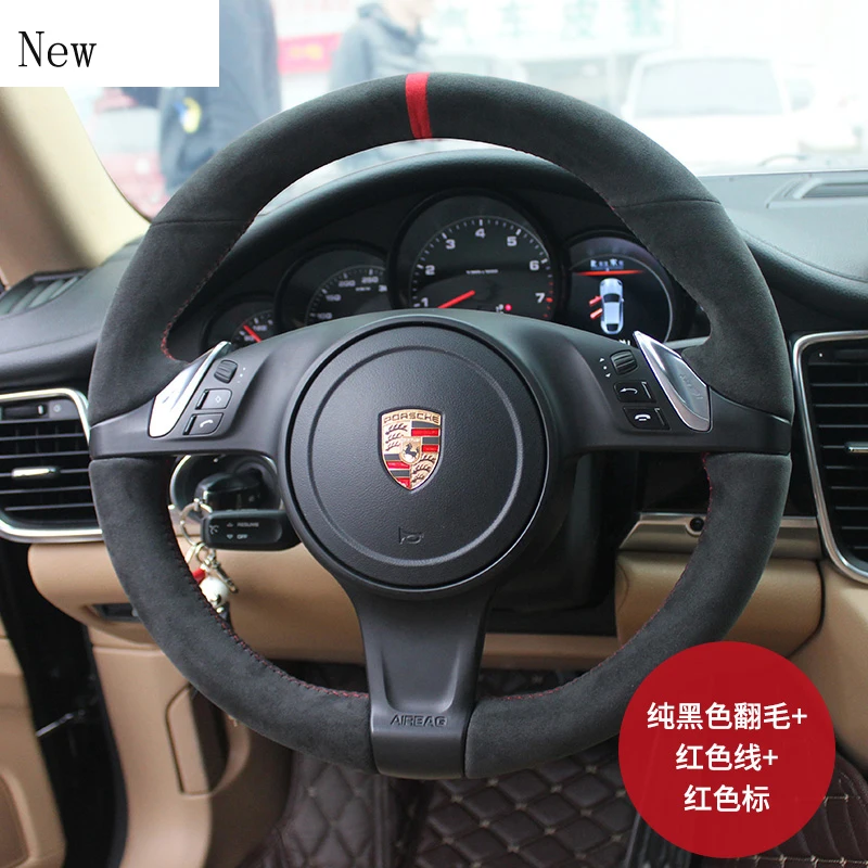 

for Porsche Cayenne Panamera 911 Boxster Macan Customized Hand-Stitched Leather Suede Car Steering Wheel Cover Car Accessories
