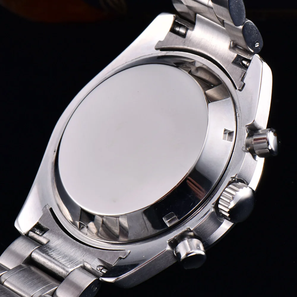 

40mm Chronograph Watch Luminous Hands Japan VK Quartz Black dial Steel Strap Bracelet Date Multifunction Men Watch
