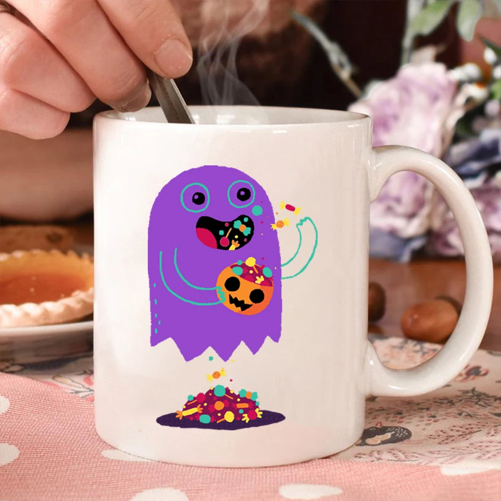 

Кружка для конфет с призраком, с большой стороны, он никогда не кладет вес, кофейные чашки, чашка для воды, милая цветная керамика