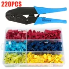 220 шт., Т-образные соединители для проводов, быстроразъемные клеммы для электрических проводов, изолированные штыревые быстроразъемные Клеммы + обжимные плоскогубцы