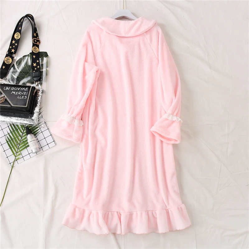 DHfinery осенне-зимнее теплое Фланелевое платье ночная рубашка для женщин обхват