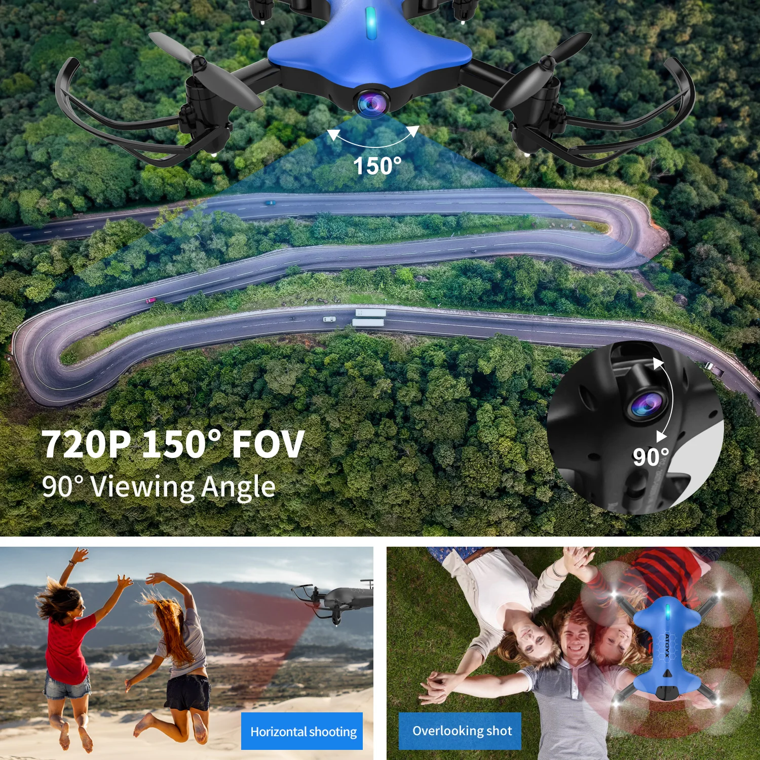 Мини Дрон с камерой HD Квадрокоптер FVP WIFI широкоугольный Режим высокой удержания