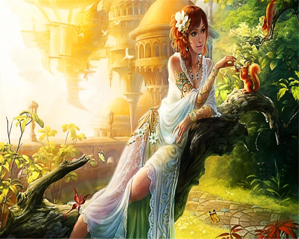 Пользовательские 3d обои любого размера фантастический замок белка и цветок