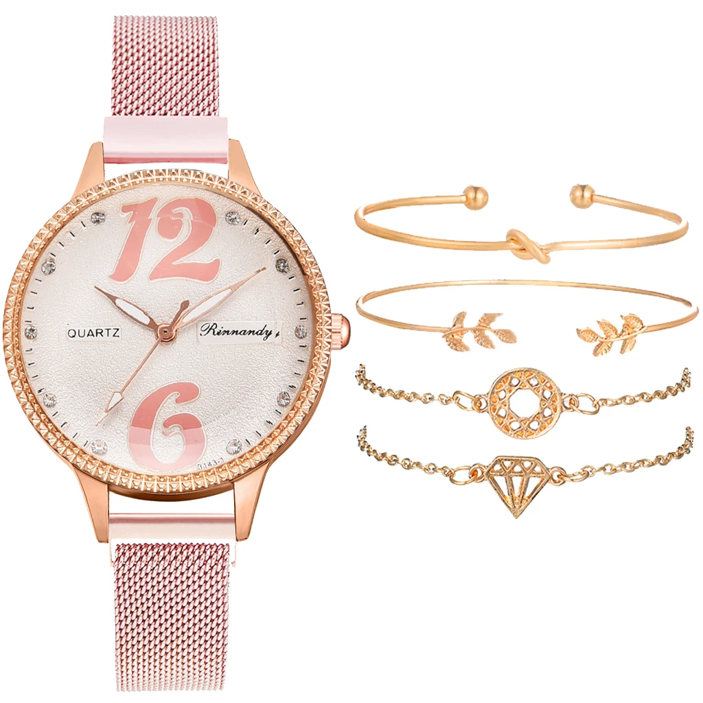 

5pcs Set Fashion Women Watches Luxury Magnet Buckle Watch Ladies Quartz Wrist Watch Bracelet Set Women Clock Gift Reloj Mujer
