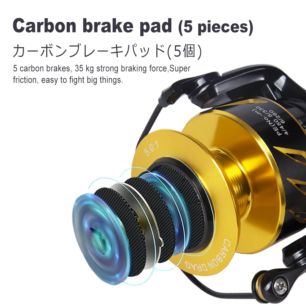 

5000 Fishing Jigging Reel Spinning Saltwater Fishing Reels Spinning Reel 10B Metal Reel Drag Power 5000H