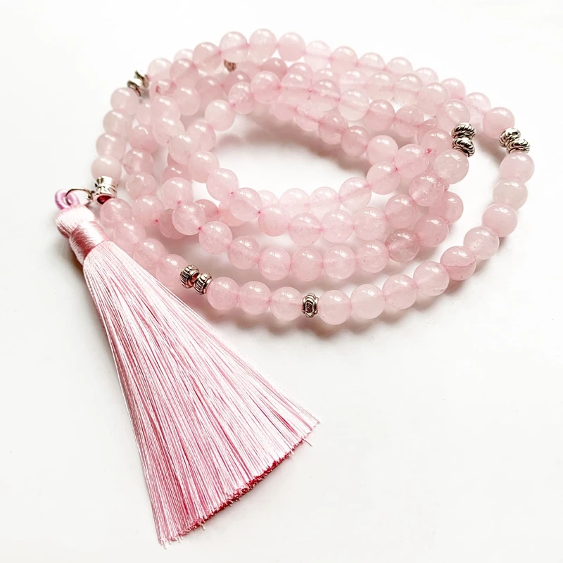 Браслет из натурального розового кварца 8 мм бусины для буддийской молитвы 108