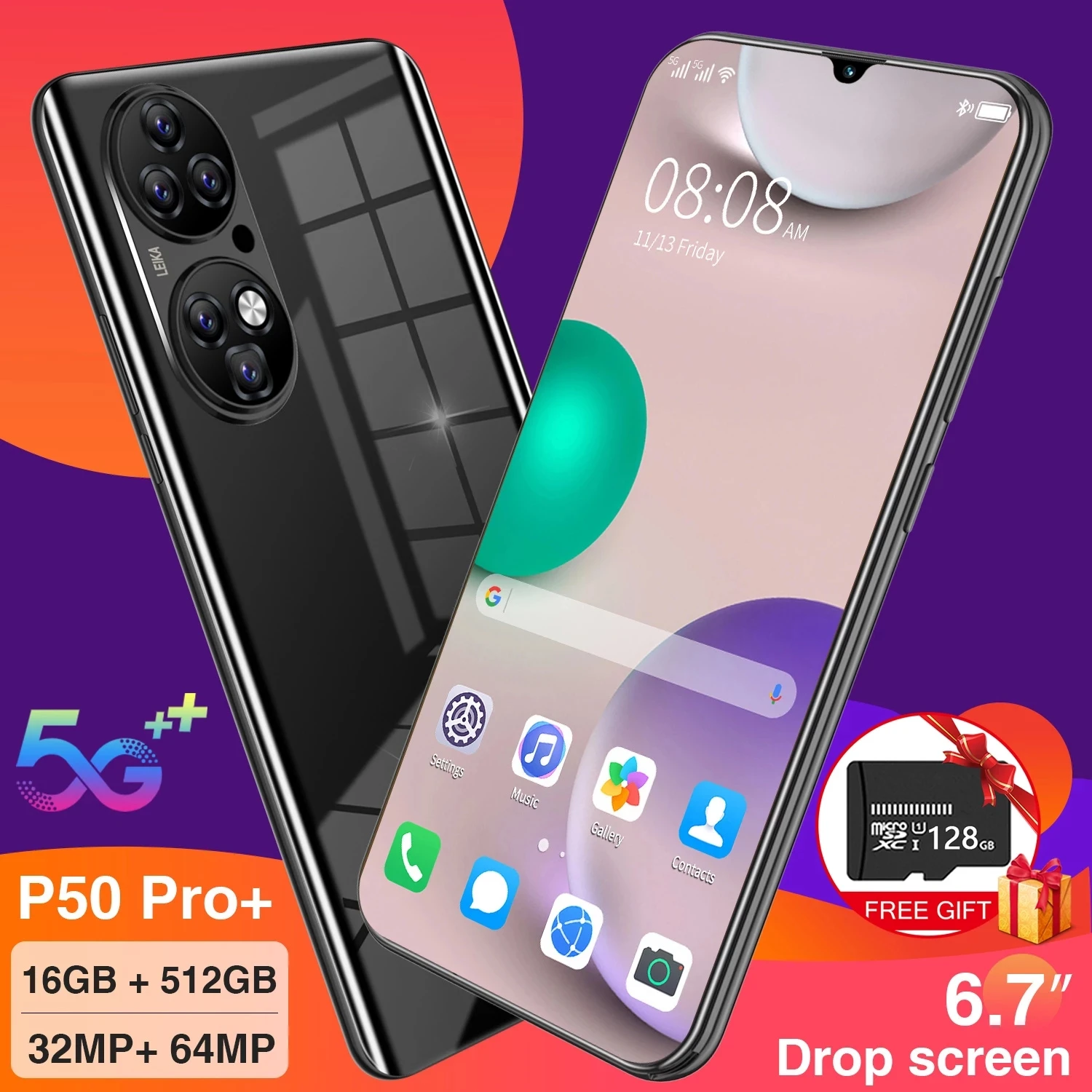 

P50 Pro+ Strong Deca Core Cellphone 6.7inch GlobalVersion16GB 512GB Fingerprint ID 32MP 5600MAh Cellphone Android 10 Smartphone