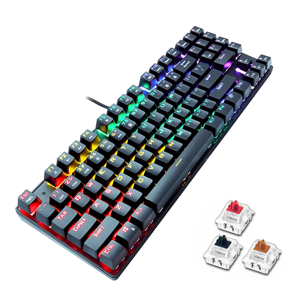 Проводная игровая механическая клавиатура 89 клавиш с USB кабелем RGB светильник ка E