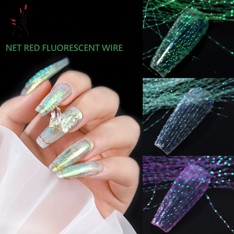 

DIY Holographic Laser Nail Art New 3D Silk Foils Decorations Stickers Fashion Fluorescent Thread Glitter Mesh Net Line Manicure