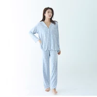 spring and autumn modal womens pajamas lapel cardigan millet bear long sleeved trousers loose cotton plus size home clothing