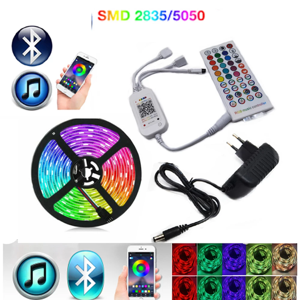 Новая Bluetooth-совместимая Светодиодная лента 5050 RGB SMD 2835 гибкая 5 м 10 15 Диодная с