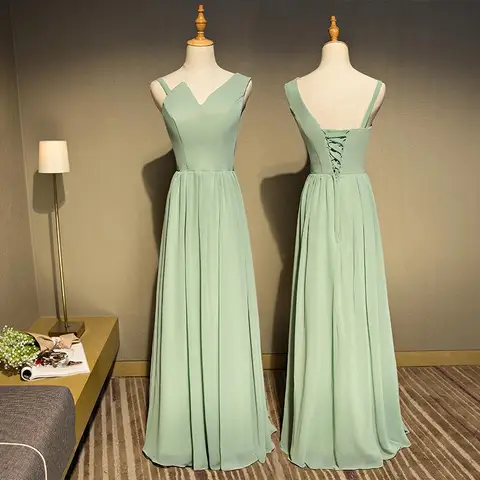 Женское длинное шифоновое платье на заказ, зеленое платье подружки невесты, свадебное платье для гостей, вечернее платье для выпускного вечера