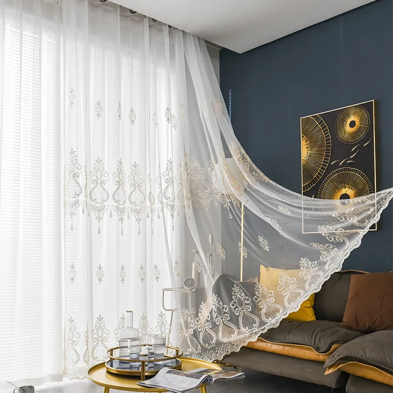 

American Embroidered Window Screen Light Luxury Wild Screen Curtain Living Room Bedroom Balcony Ins Wind Curtain