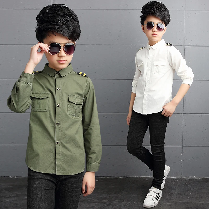Детские рубашки для мальчиков весна-осень 2019 белая рубашка школьная форма с