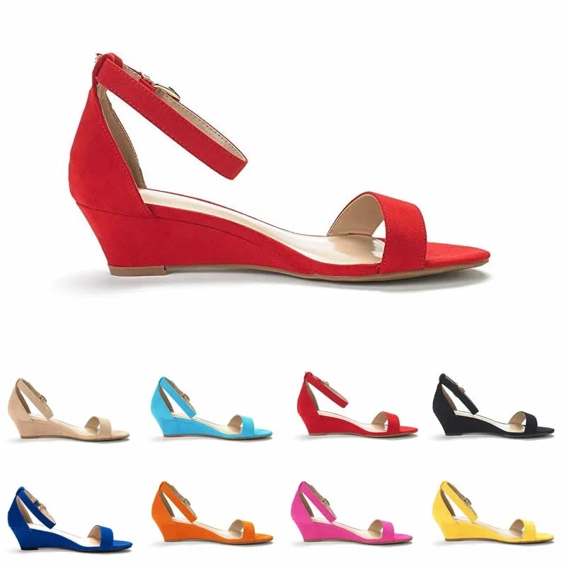 LOSLANDIFEN Women's Platform Wedge Sandals Simple Style Casual Pointed Toe High Heels Velvet Wedges  Work Shoes 308-3VE