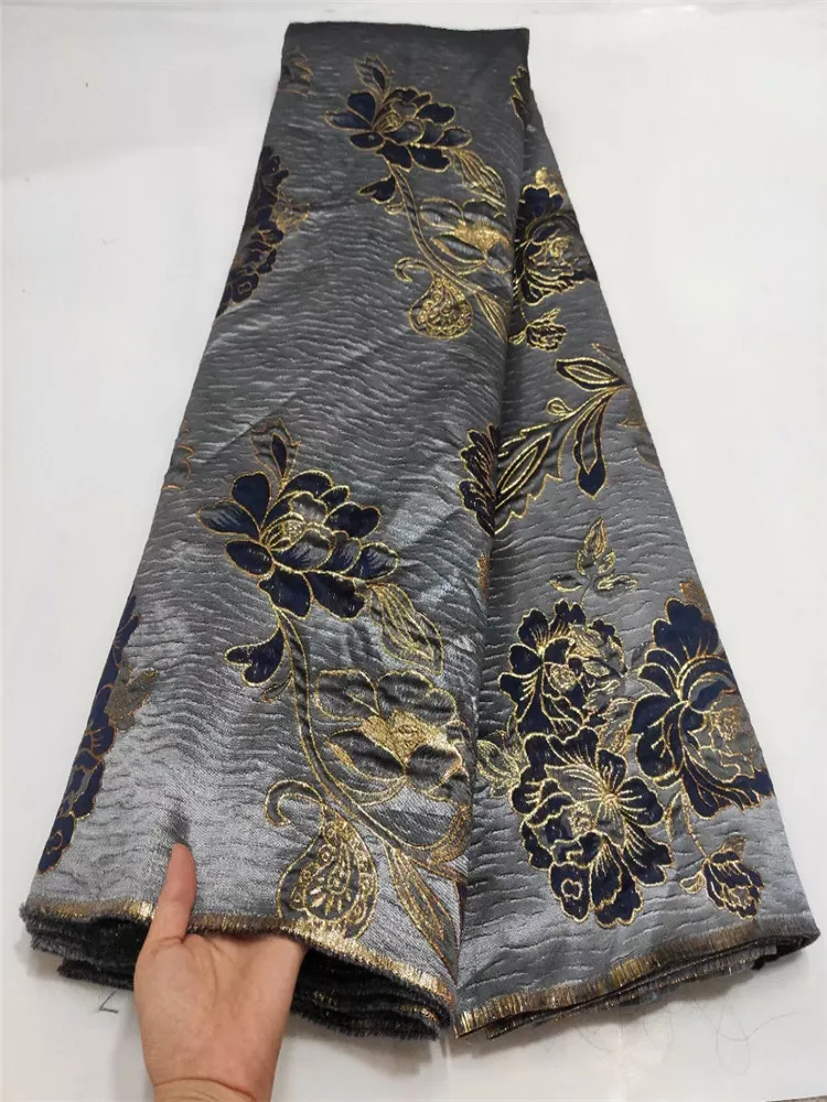 

Серо-черная африканская кружевная ткань 2021 Высококачественная жаккардовая ткань из парчовой ткани нигерийская французская кружевная ткан...