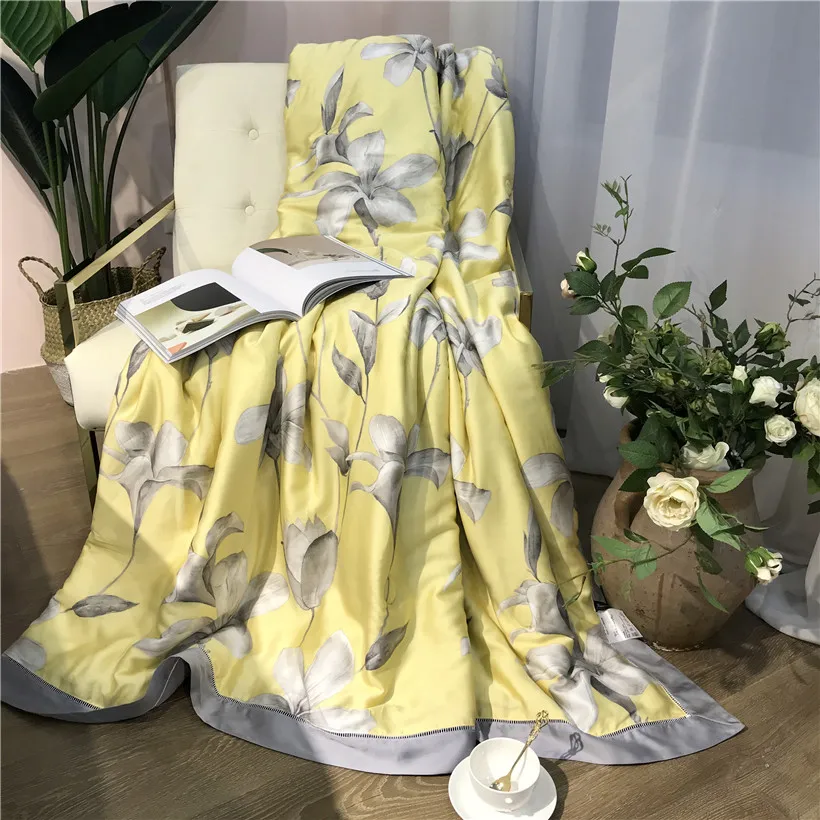 

Summer air conditioning Tencel Silk Throw Blanket Quilt Bedspread Bed cover King Queen size Bed set Pillowcase colcha couvre lit