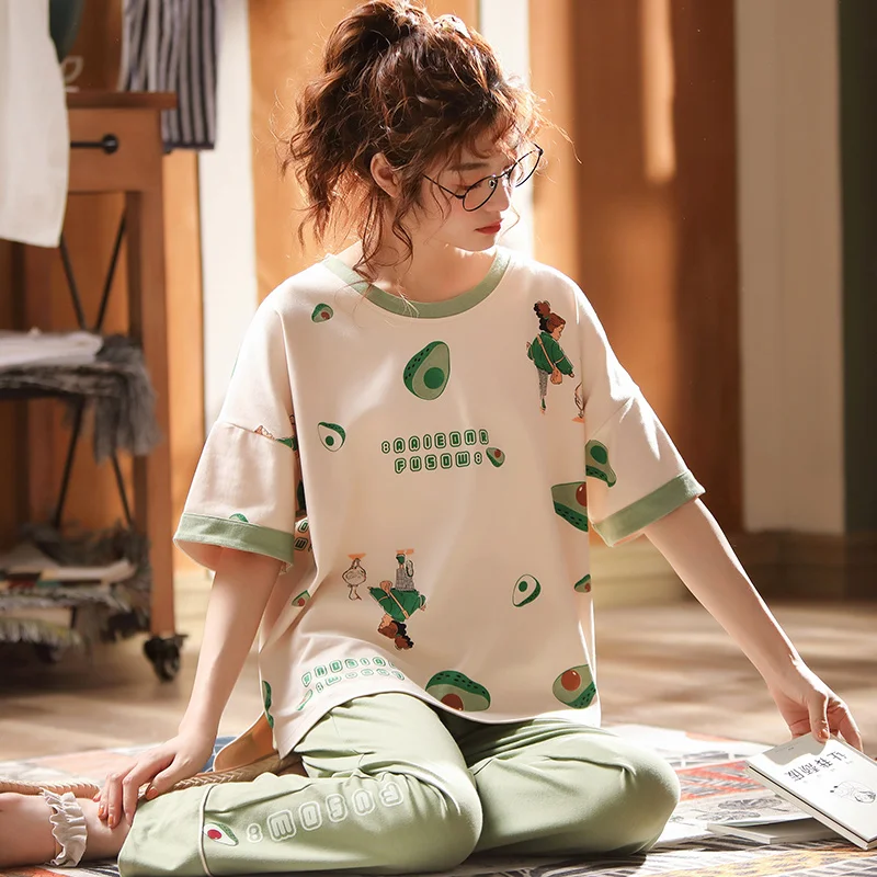 Женский пижамный комплект летние пижамы для женщин 5XL с принтом авокадо женские