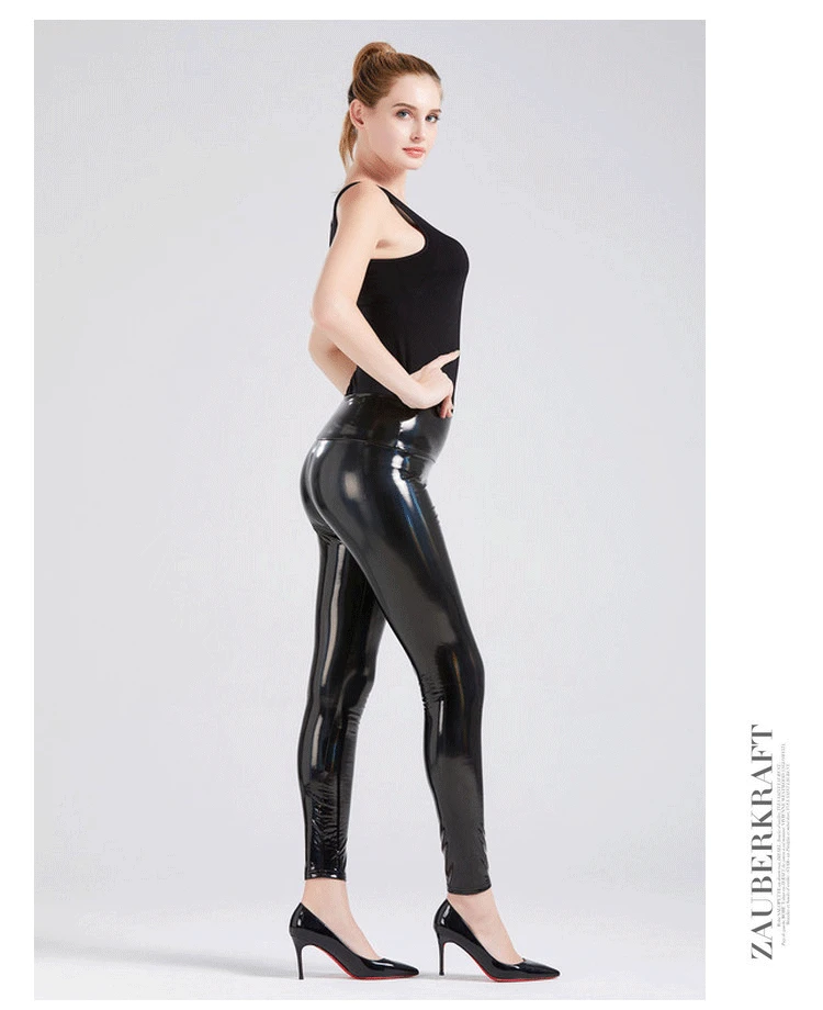 Ladies pants  Fashionable and simple leather pants Sexy black bright leather leather leggings High- waisted soft for woman