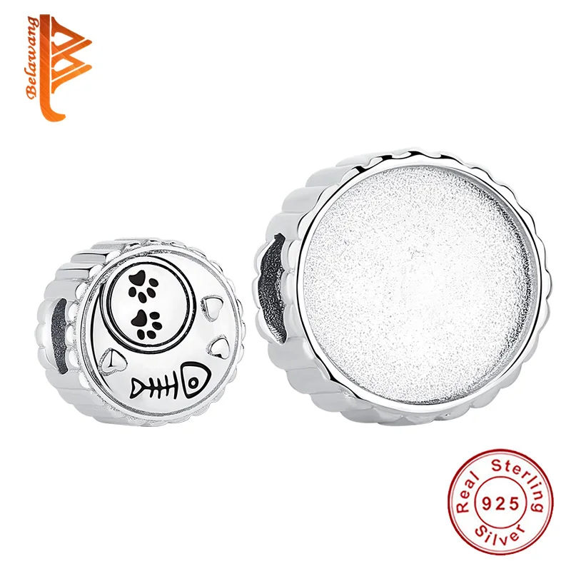 Аутентичные 925 пробы серебряные милые кошачьи следы Шарм Рыбная кость Бусы для