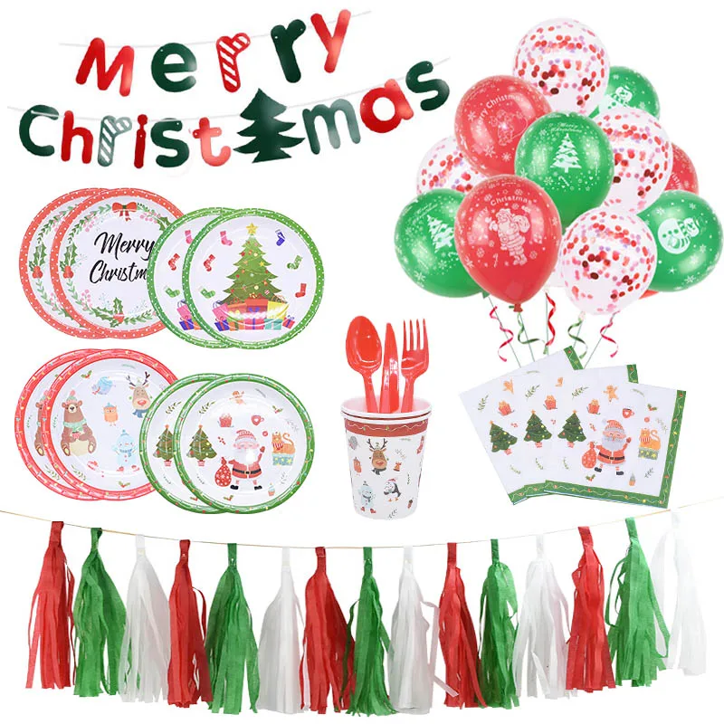 Рождественский Декор для вечеринки одноразовая посуда искусственная соломинка