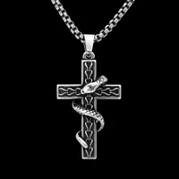 punk cross snake pendant necklace stainless steel christian cross necklace for men women biker amulet jewelry gift wholesale