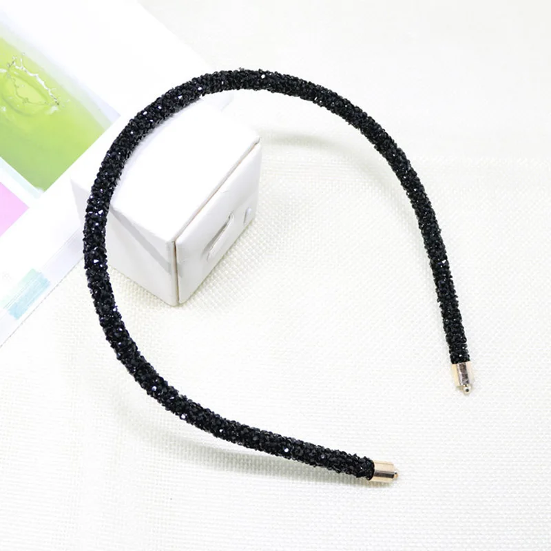 Black Мода Корея кристалл оголовье для женщин горный хрусталь Hairband шикарный ободок волос обруч Девушки аксессуары для волос простой головной убор - Цвет: Black