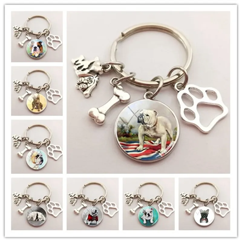 Модный брелок с бульдогом британский Бульдог круглый для рукоделия стеклянный