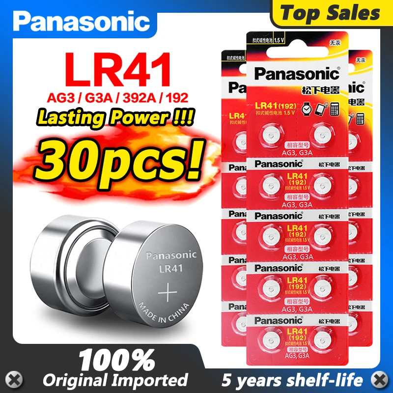 30 шт./лот LR41 батарейки Panasonic 100% оригинальные SR41 AG3 G3A L736 192 392A Zn/MnO2 1 5 V литиевые |