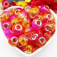 10pcs handmade crackle flower art muranos large hole round spacer beads silver plated core fit pandora bracelet chain jewelry