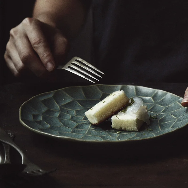 Керамическая круглая тарелка для домашнего декора десертная посуда зеленого