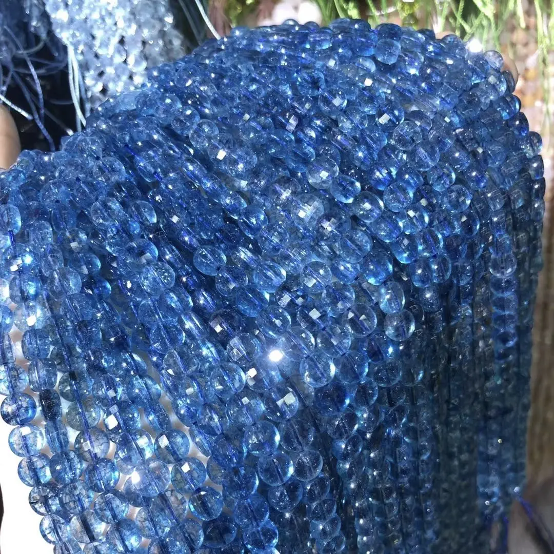 

Wholesale Natural Stone Blue Clear Quartz Crystal Beaded Faceted Loose Beads For Making DIY Necklace Bracelet Accessories 6mm