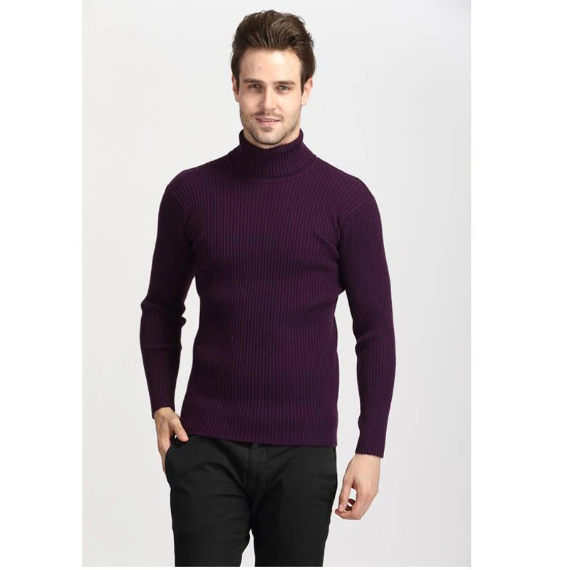 purple sweater Мужской свитер, зимний мужской вязаный шерстяной свитер с высоким воротом, синий, черный, фиолетовый цвета, размера плюс 3XL M 100 кг, рождественские свитера для мужчин - Цвет: purple sweater
