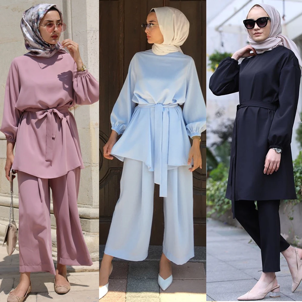 ИД мусульманский костюм из двух предметов Eid Mubarek однотонный минималистичный