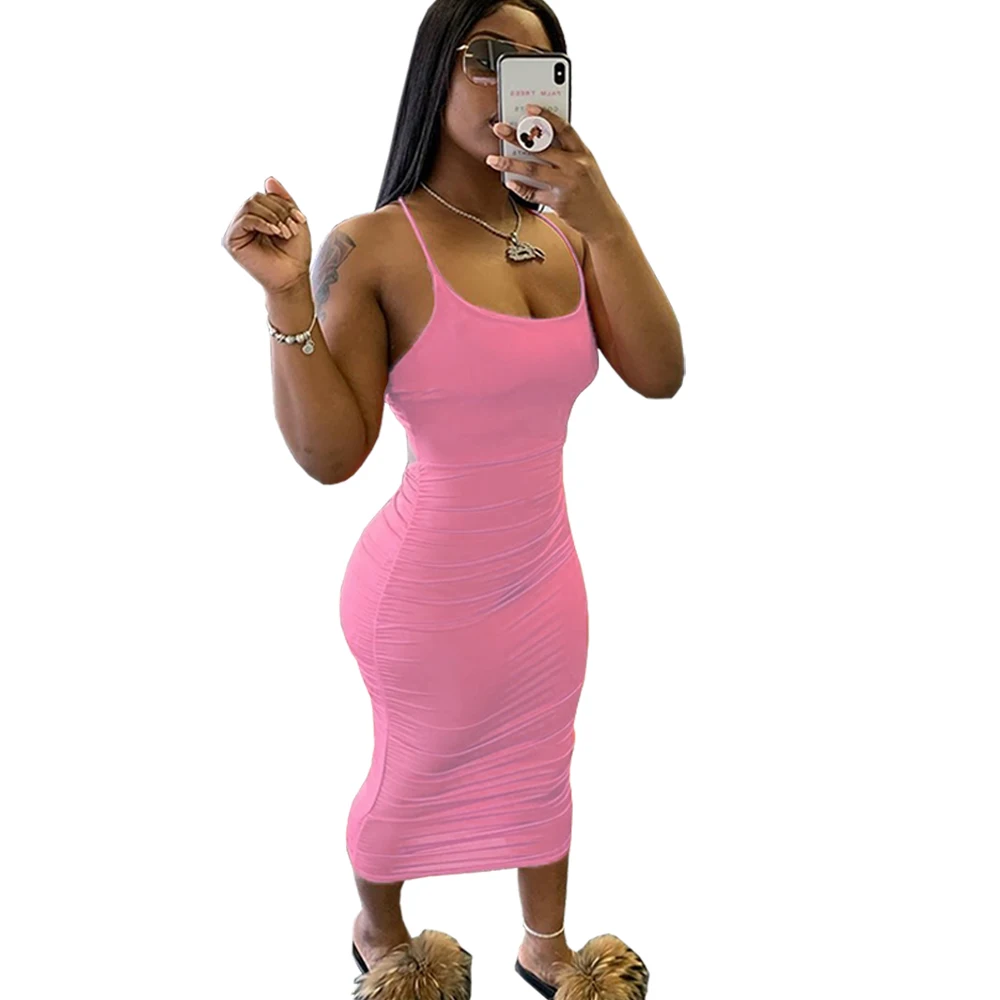 2020 Женская летняя обувь миди сексуальное платье без рукавов на лямках с