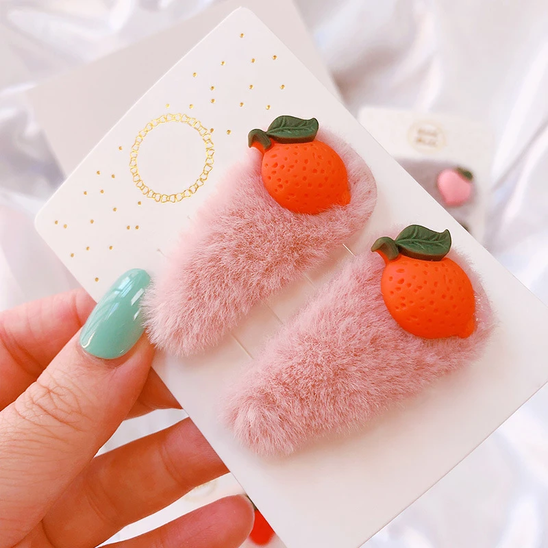 2 шт./компл. детская заколка для волос фруктов и овощей пушистой плюшевой ткани